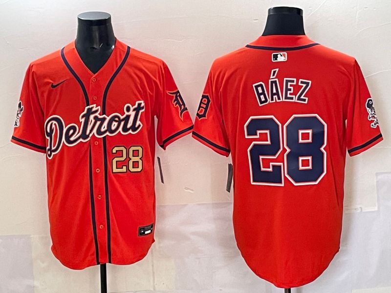 Men 2025 Detroit Tigers #28 Baez Orange Nike MLB Jersey style 02->detroit tigers->MLB Jersey